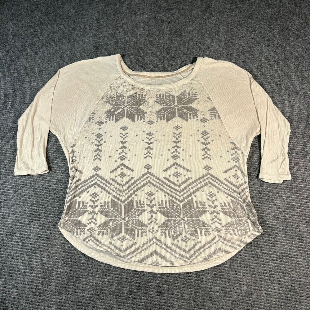 American Eagle Top Womens Medium Cream Excellent Fair Isle Raglan Ribbed 3/4 Slv